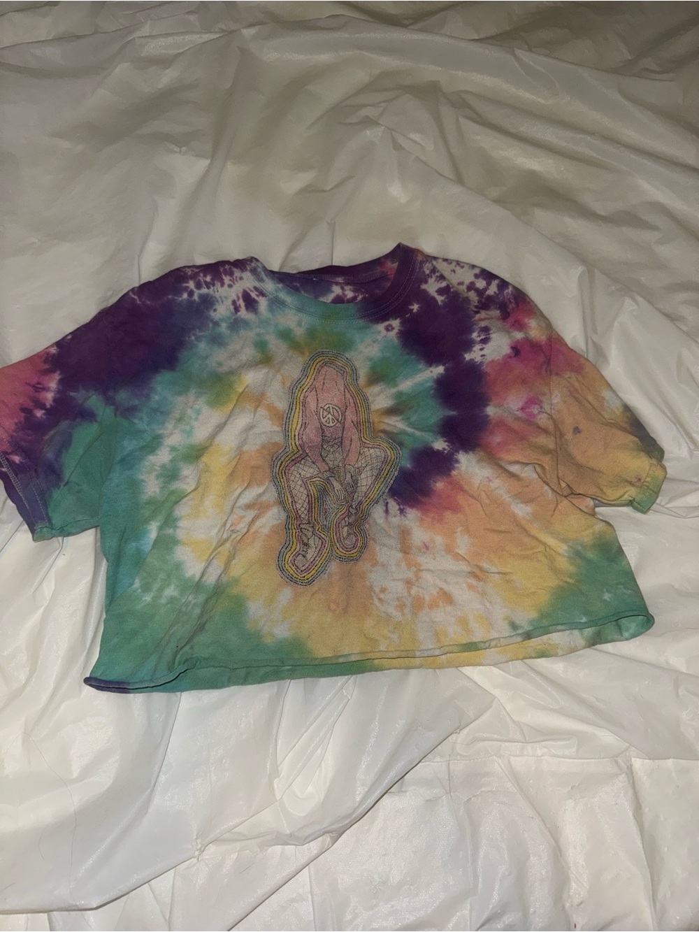Tie-Dye Cropped Tee with Retro Patch